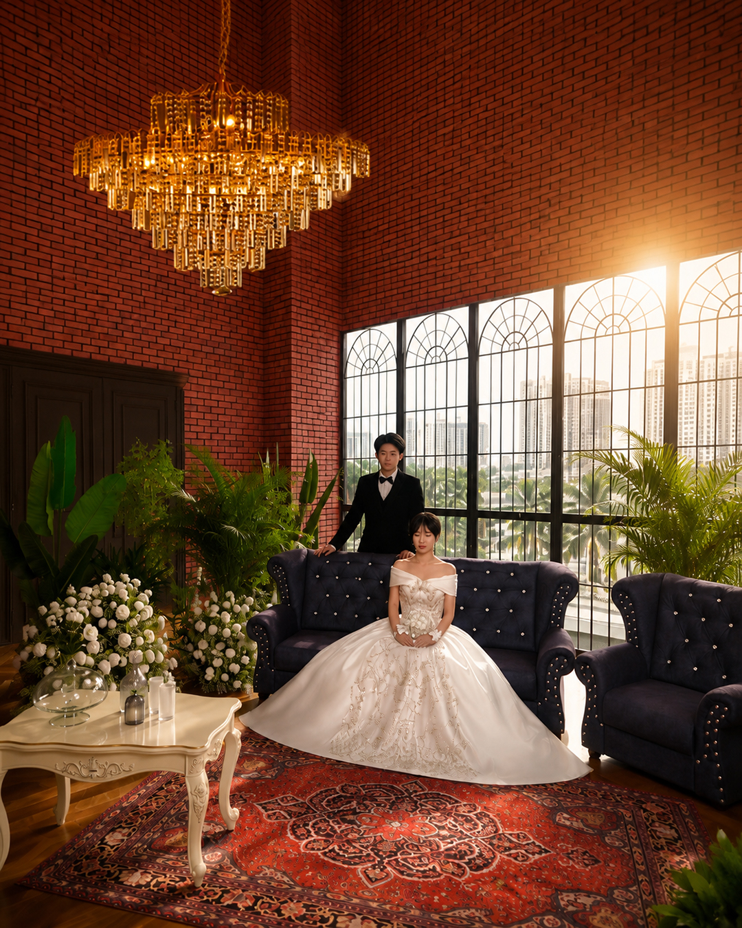 Wedding couple in the main brick studio set