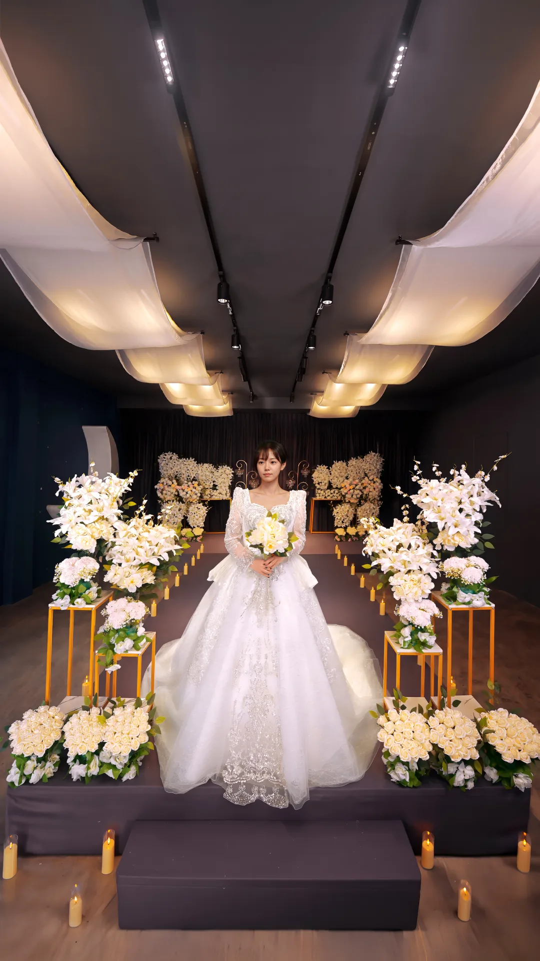Bride standing in a Korean-style wedding hall