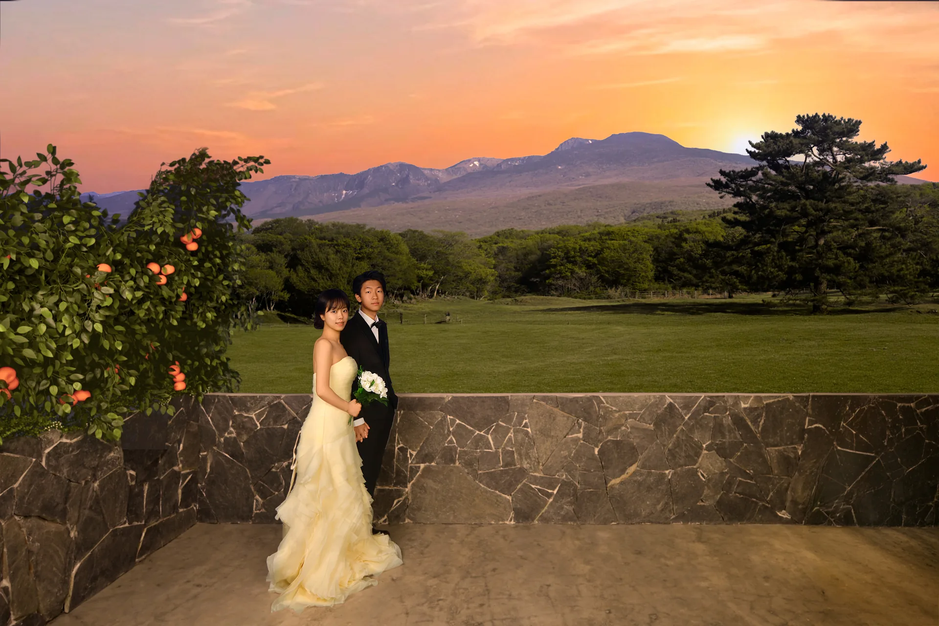 Wedding couple in a Jeju landscape set
