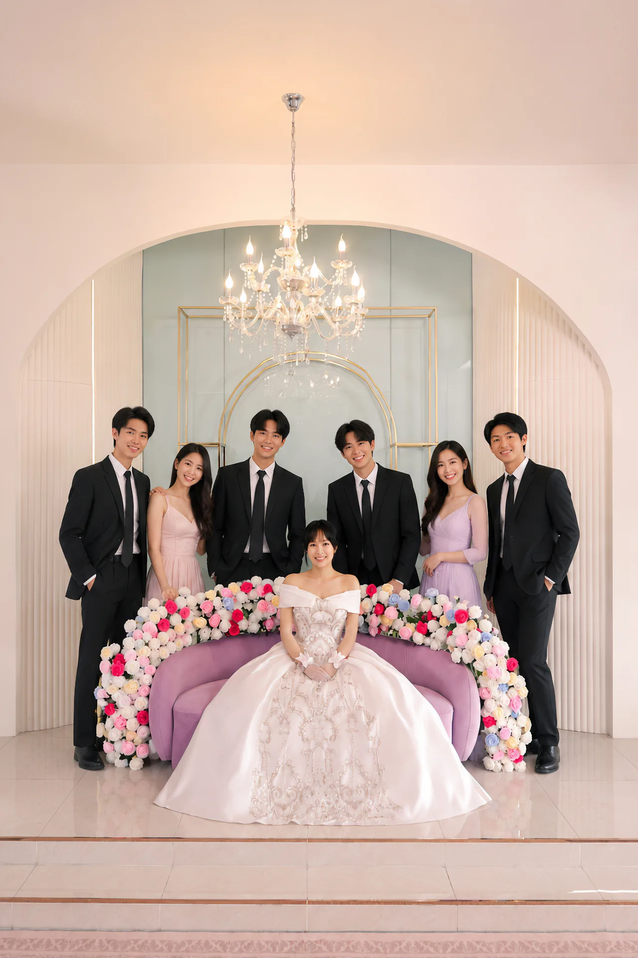 Bride with friends in a Korean wedding ceremony set