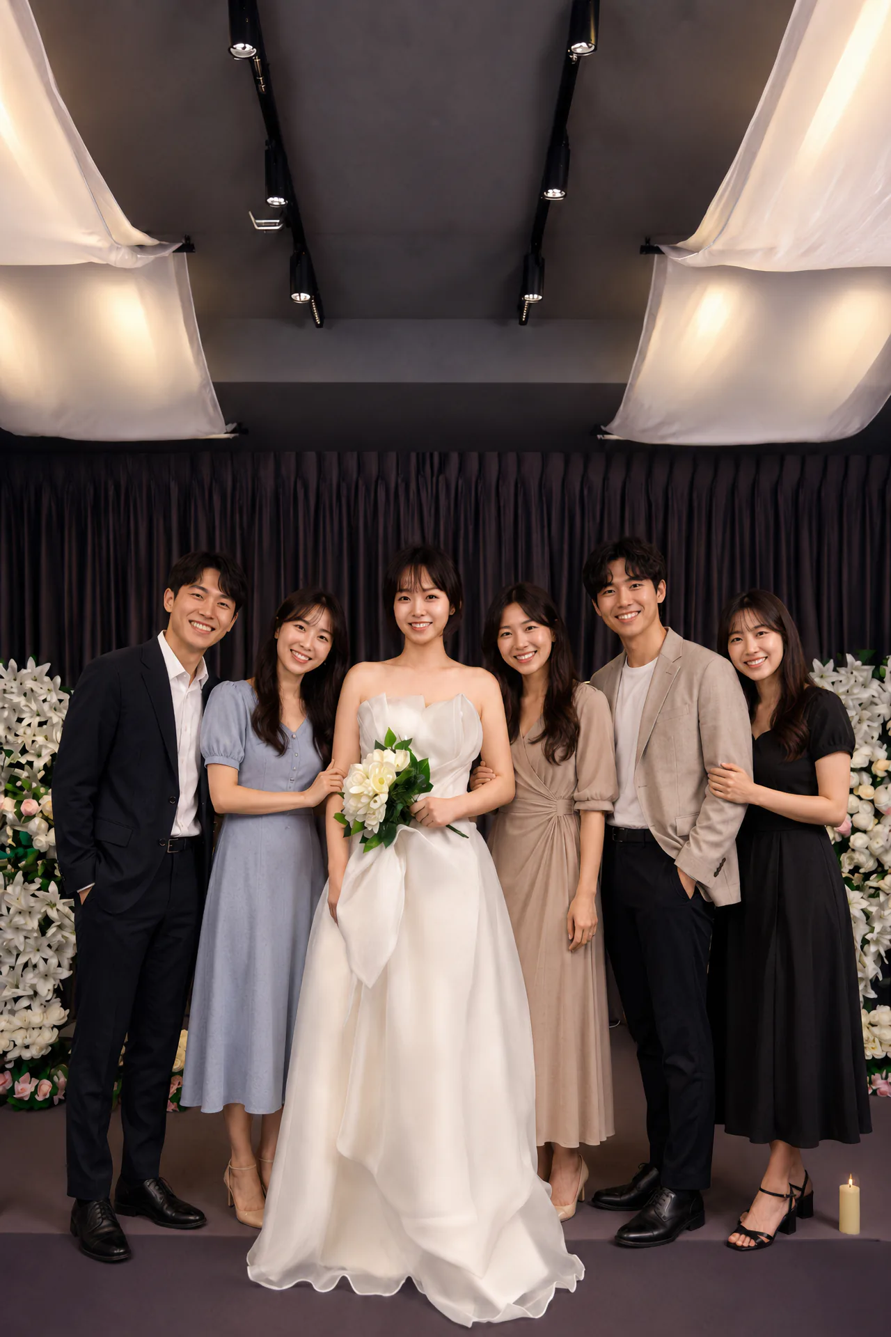 Bride with a small group of wedding guests